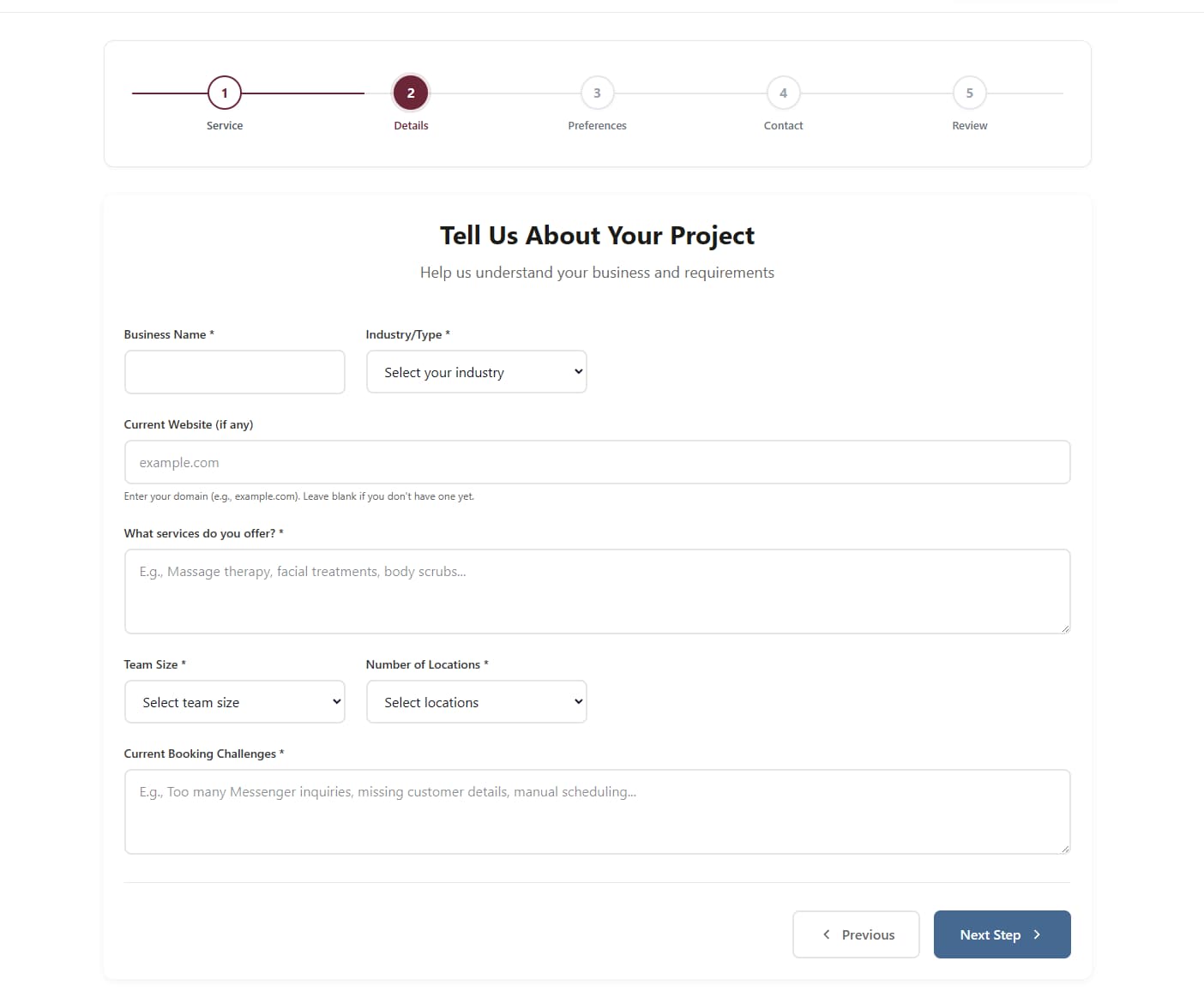 Multi-step booking form