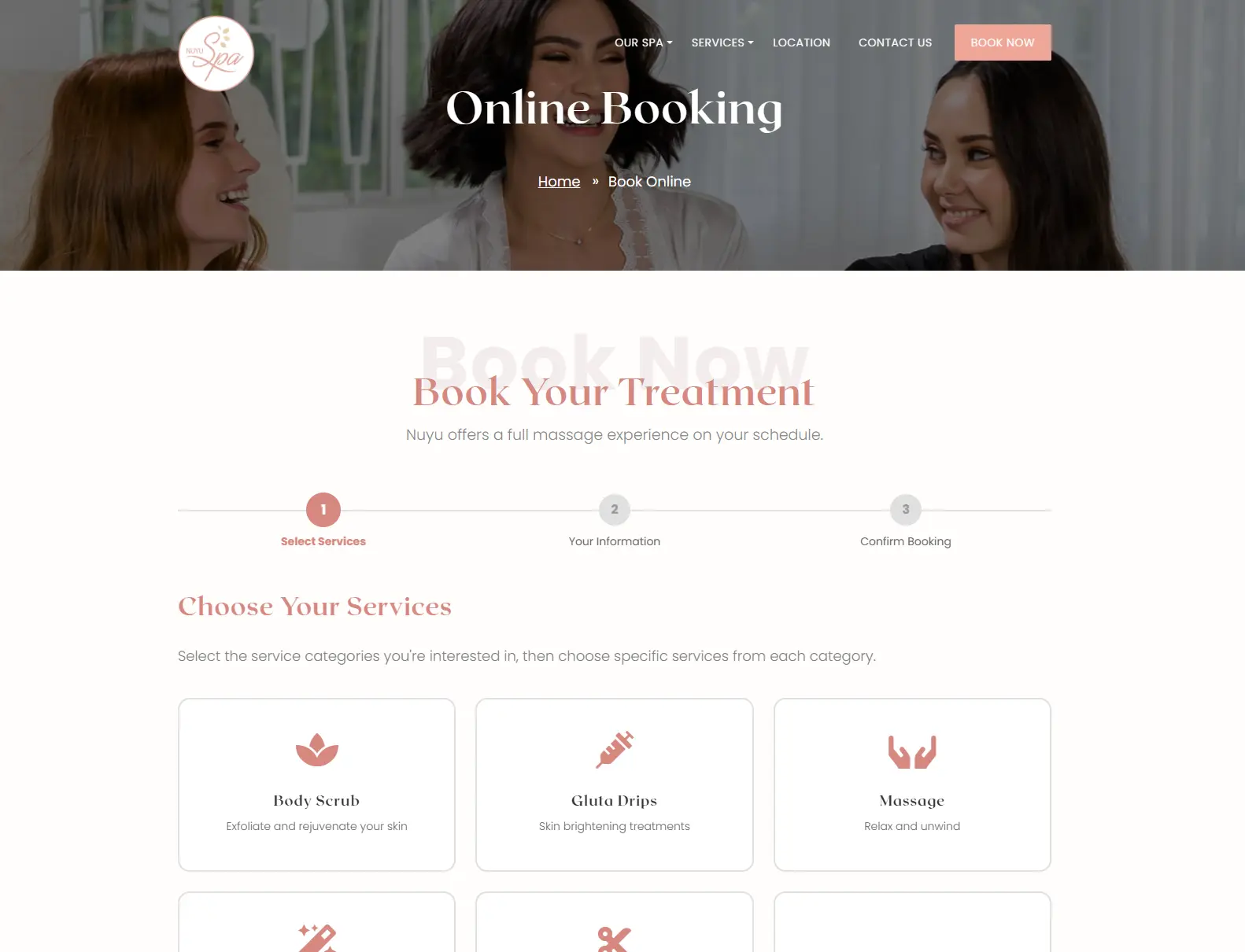 Nuyu Spa website screenshot